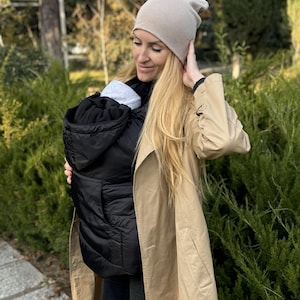 Extensor de abrigo de maternidad para invierno, otoño y primavera, color negro, extensor de abrigo para porteo de bebés, funda para portabebés, funda para portabebés 2 en 1, funda para porteo de bebés