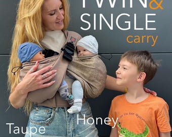 Twin and Single hip carrier, Twins baby carrier, for baby’s and toddler twin, Can be used separately, Cotton Beige and Taupe twin carrier
