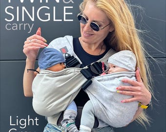 Twin and Single hip carrier, Twins baby carrier, for baby’s and toddler twin, Can be used separately, Cotton light grey twin carrier