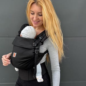 Portabebés de lino, Portabebés con hebilla completa, Nashsling Combi UP, Portabebés para recién nacidos y niños pequeños, Portabebés negro, Regalo para mamá primeriza