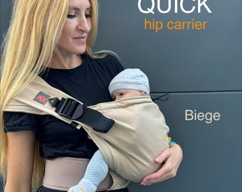 Hip baby carrier Quick with or without hip belt, cotton shoulder carrier, hip seat baby carrier, beige hip carrier for baby and toddler