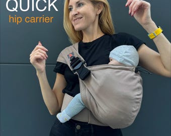 Hip baby carrier Quick with or without hip belt, cotton shoulder carrier, hip seat baby carrier, taupe hip carrier for baby and toddler