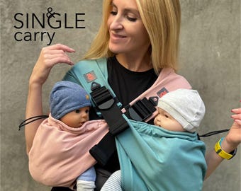 Twin and Single hip carrier, Twins baby carrier, for baby’s and toddler twin, Can be used separately, Cotton Turquoise and Pink twin carrie
