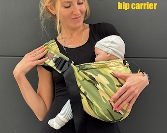Hip baby carrier Quick with or without hip belt, cotton shoulder carrier, hip seat baby carrier, bark green hip carrier for baby and toddler