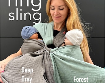 Twin Ring Sling, Twins baby carrier, Twins sling for newborn, 100% Organic Cotton ring sling, Muslin ring sling, Twin Babywearing