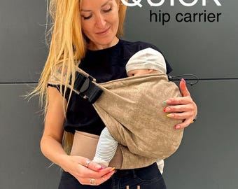 Hip baby carrier Quick with or without hip belt, cotton shoulder carrier, hip seat baby carrier, brown hip carrier for baby and toddler