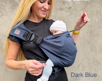 Hip baby carrier Quick with or without hip belt, cotton shoulder carrier, hip seat baby carrier, blue carrier for baby and toddler