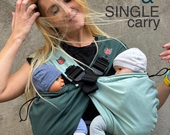 Twin and Single hip carrier, Twins baby carrier, for baby’s and toddler twin, Can be used separately, Cotton Green  and Mint twin carrier