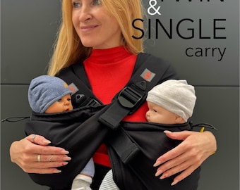 Marsupio singolo e gemellare, marsupio per gemelli, per neonati e bambini piccoli, utilizzabile separatamente, marsupio per gemelli in cotone nero.