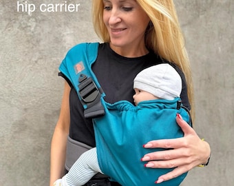 Hip baby carrier Quick with or without hip belt, cotton shoulder carrier, hip seat baby carrier, teal hip carrier for baby and toddler