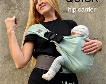 Hip baby carrier Quick with or without hip belt, cotton shoulder carrier, hip seat baby carrier, mint hip carrier for baby and toddler