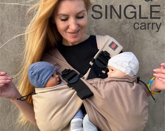 Twin and Single hip carrier, Twins baby carrier, for baby’s and toddler twin, Can be used separately, Cotton Beige and Taupe twin carrier
