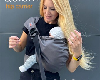 Hip baby carrier Quick with or without hip belt, cotton shoulder carrier, hip seat baby carrier, gray hip carrier for baby and toddler,