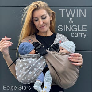 Portabebés individual y doble, portabebés para gemelos, para bebés y niños pequeños gemelos, se puede usar por separado, portabebés doble de algodón beige y topo
