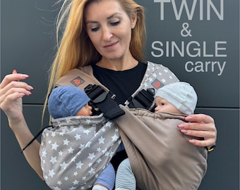 Twin and Single hip carrier, Twins baby carrier, for baby’s and toddler twin, Can be used separately, Cotton Beige and Taupe twin carrier