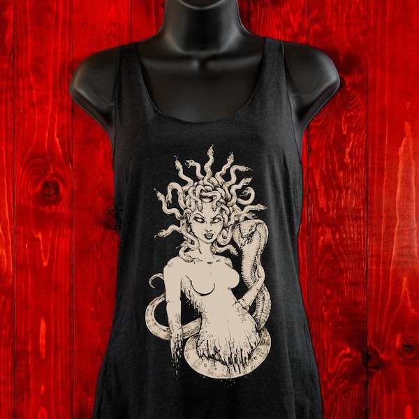 Medusa-Tank Top-Racer Back-Art T-shirt-Flowy Tank-Snake Woman-Gothic Apparel- Mythical Creature-Snakes-Illustration-Monsters-Greek Art