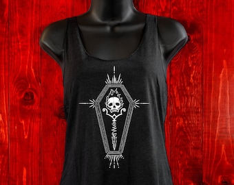 Eternal Flame-Tank Top-Racer Back-Coffin-Dark Apparel-Occult Art-Women's Tee-Gothic Tee-Macabre Art-Skull Shirt-Cryptic Art Shirt