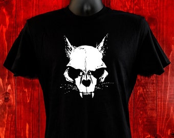 Skull Cat -Unisex Jersey Tee-Cat Apparel-Cats-Animal Skull-Cat art-Evil Cat-Men and Women-Gothic Clothing-Witchy-Cat Lover Gifts-Casual Wear