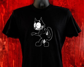 Zombie Felix-Unisex Tee-Felix The Cat Fan Art-Dark Apparel-Men and Women's Tee-Gothic Tee-Zombie Shirt-Vintage Cat-Zombie Cat