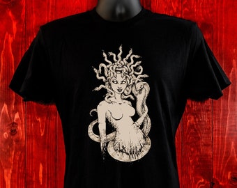 Medusa-Unisex Jersey Tee-Men And Women-Art-Snake Woman-Gothic Apparel- Mythical Creature-Unisex Shirt-Snakes-Illustration-Greek Monsters