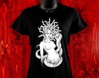 メデューサ - レディース T シャツ - イラスト - アート T シャツ - レディース ウェア - 蛇女 - ゴシック アパレル - 神話上の生き物 - 蛇 - モンスター - ギリシャ美術 - ギフト