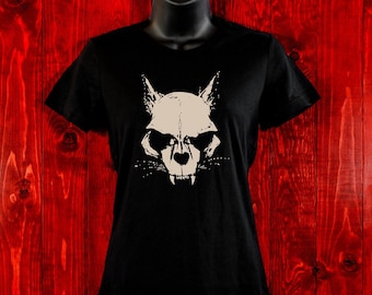 Skull Cat-Women's Tee-Dark Apparel-Cat Lover-Cats-Macabre-Cat Art-Evil Cat-Witchy-Cat Shirt-Cat Skull-Gifts For Her-Gothic Gifts-Rocker Tee