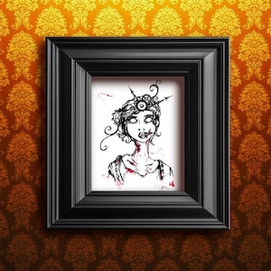 Zombie Girl Bloody Steampunk-Art Print- Art Collectibles-Zombie Art-Horror Art-Zombie Girl-Gothic Decor-Home Decor-Pen Illustration Art