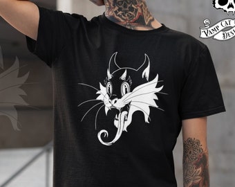 Mewcifer-Unisex Tee-Devil Cat-Dark Apparel-Vintage Style Cat Tee-Men and Women's Tee-Gothic Tee-Devil Cat Art-Cat Lovers