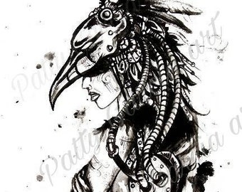 Steampunk Warrior Girl-8 x 10 Art Print-Steampunk Art-Warrior-Tribal-Original Art-Home Decor-Wall Art-Gifts-Art Collectors-Wasteland Art