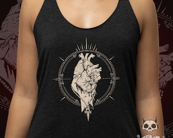 Vampire's Heart Tank Top Racer Back-Vampire Love Graphic Tee-Bloody Heart Emblem-Hand Holding Heart Shirt-Vampire Art-Anatomical Vamp Heart