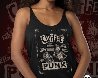 Coffee Punk Tank Top-Poster Style-Two color Options-Punk Rock Tee-Coffee Lovers Shirt-Band Puns Tee-Coffee Puns-Skeletons And Coffee Shirt