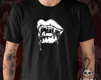 Vampire Bloody Lips T-shirt-Unisex And Women's Tees-Vampire Graphic Art Shirt-Lust-Vampire Bloody Art-Vampire Shirt-Fangs-Gothic Tee-Love