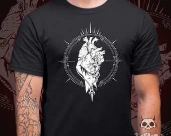 Vampire's Heart T-shirt-Unisex And Women's Tees-Vampire Love Graphic Tee-Bloody Heart Emblem-Hand Holding Heart Shirt-Vampire Art-Anatomical