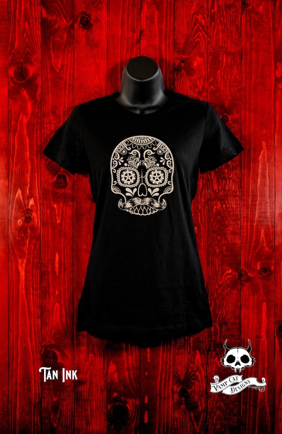 Steampunk Mustache Sugar Skull Women's Tee-Steampunk Skull-Day of The Dead-Sugar Skull Tee-FINAL SALE-With Atlas Apparatus Logo