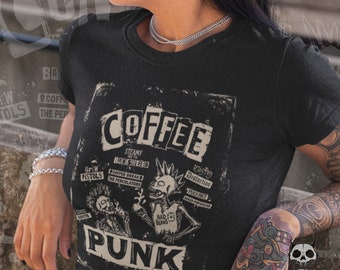 Coffee Punk T-Shirt Poster Style-Punk Bands Women's Shirt-Coffee Lovers-Punk Lovers-Graphic Tee-Coffee Puns-Band Puns-Punk Tee-Graphic Tee