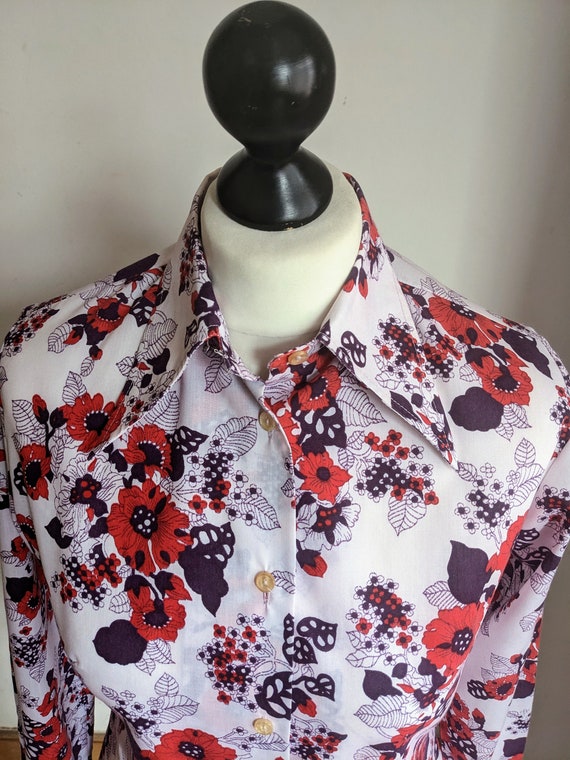60s psychedelic floral dagger collar women's shirt - image 2