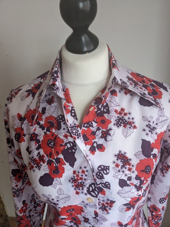 60s psychedelic floral dagger collar women's shirt - image 10