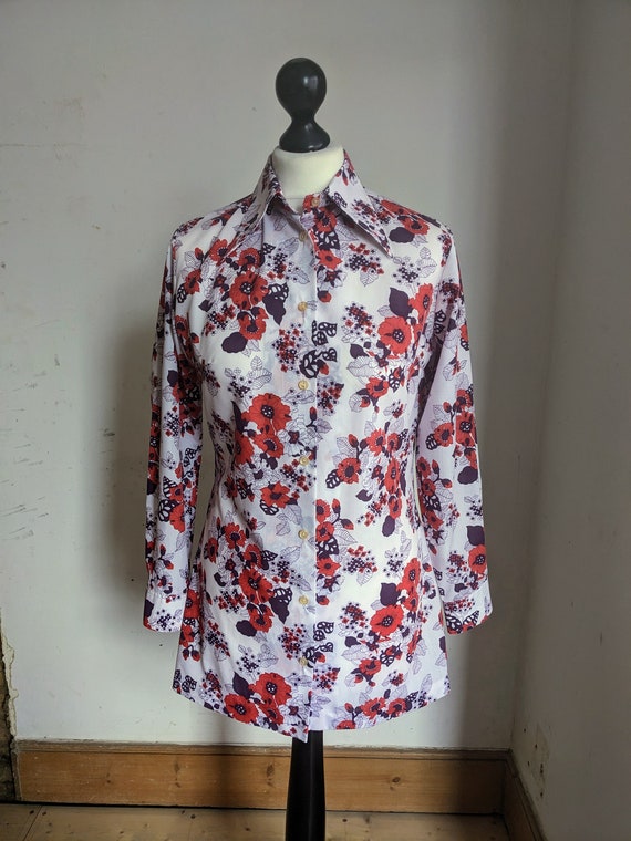 60s psychedelic floral dagger collar women's shirt - image 1
