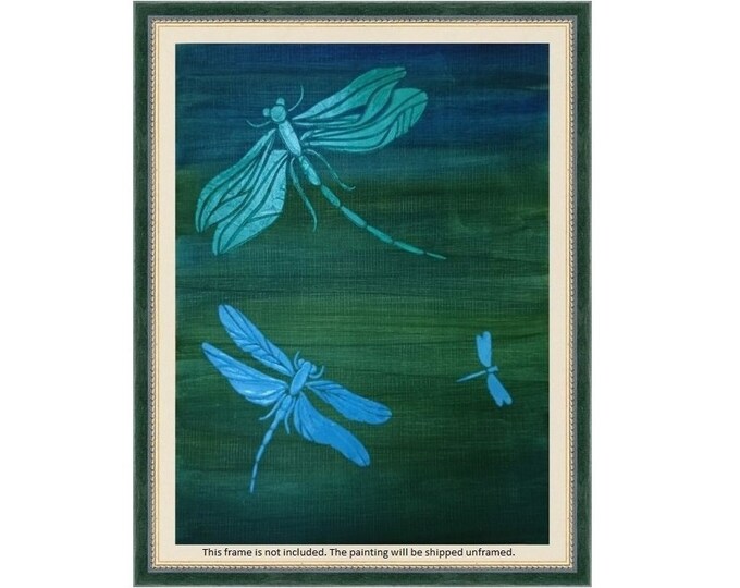 Dragonflies Oil Painting Insects Original Painting Dragonfly Art 9 by 12 22.9x30.5cm by IreneArtGallery Dragonfly Wall Art