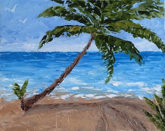 Palm Beach Original Oil Painting Beach Wall Art 8x10" Beach Landscape Seascape Painting