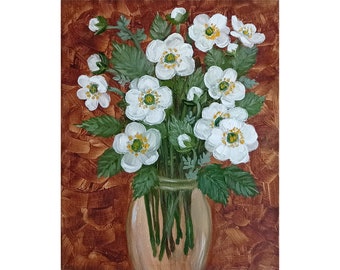 Flowers Painting Hand Painted 8x10" Original Oil Painting Floral Wall Art
