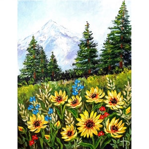 Pintura a óleo de flores silvestres da montanha: arte de paisagem feita à mão (11x14)