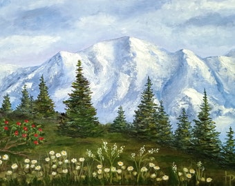 Mountain Landscape Original Oil Painting Hand Made Artwork National Park 12x16" Mountain Wall Art