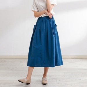 Summer Cotton Skirt Casual Loose Skirts A-line Pleated Elastic Waist Skirt Flared Midi Skirts Customized Plus Size Skirt Boho Linen image 1