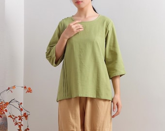 Summer Cotton Tops Women's Shirt Half Sleeves Blouse Casual Loose Kimono Customized Shirt Top Plus Size Clothes Linen shirt