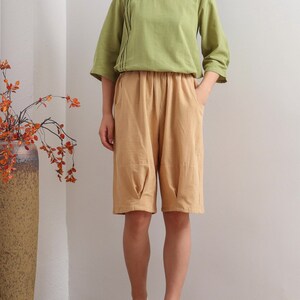 Women Pant Elastic Waist shorts cotton wide leg shorts loose casual trousers summer beach shorts Customized handmade Pants Linen Pant