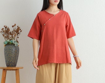 Summer Blouse Cotton Tops Women's Shirt Top Half Sleeves Blouse Casual Loose Kimono Customized Shirt Top Plus Size Clothes Linen Tops