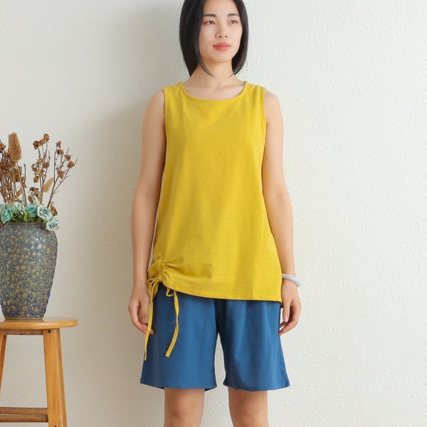 Summer Cotton Tops Shirt Sleeveless Blouse Casual Loose Kimono Customized Shirt Top Plus Size Clothes Linen Tank