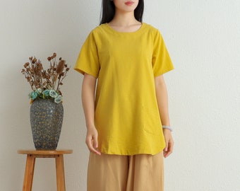 Summer Blouse Cotton Tops Women's Shirt Short Sleeves Blouse Irregular Casual Loose Kimono Customized Shirt Plus Size Clothes Linen blouse