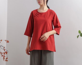 Summer Cotton Tops Women's Shirt Half Sleeves Blouse Casual Loose Kimono Customized Shirt Top Plus Size Clothes Linen Shirt